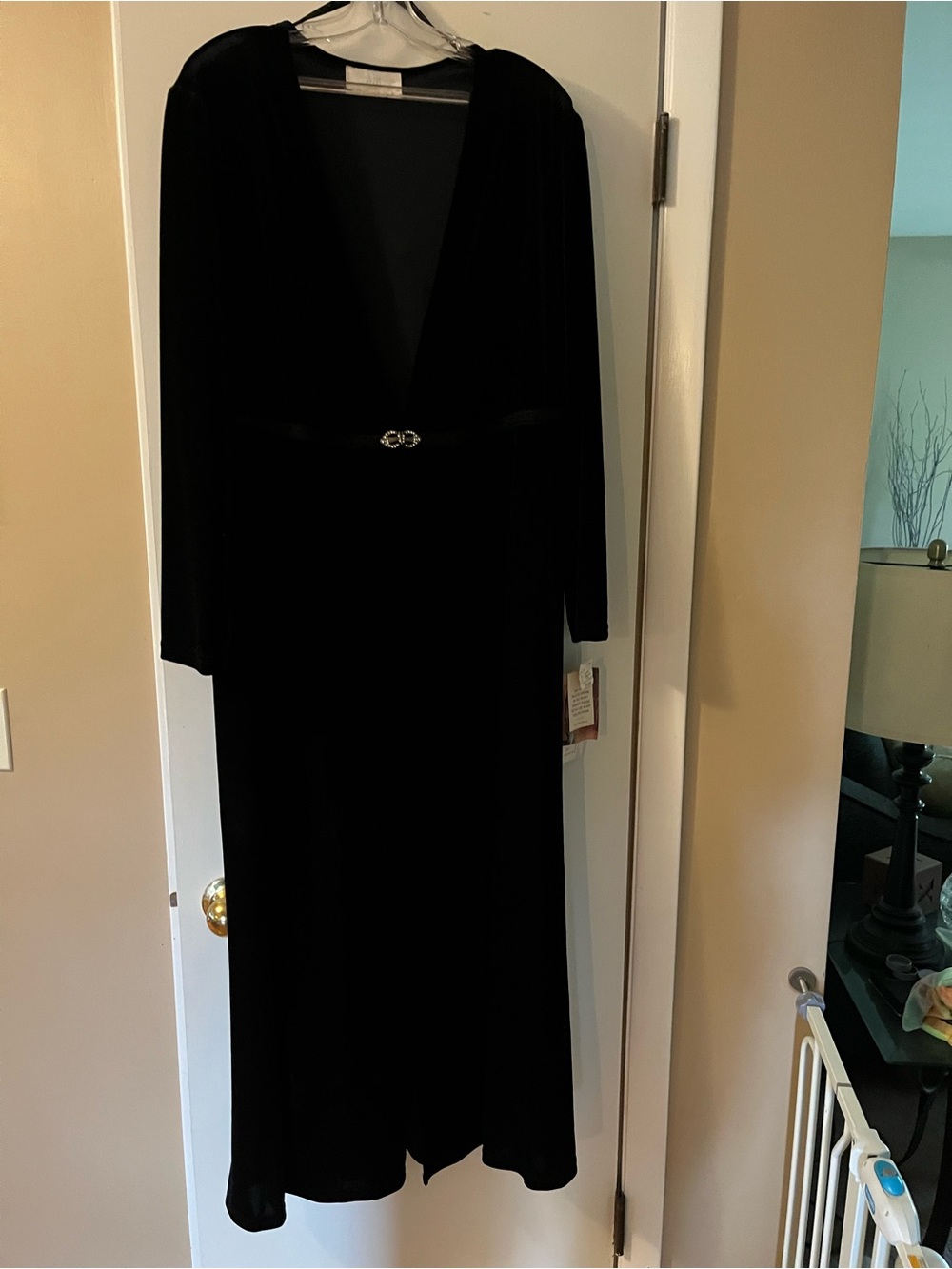 Vintage Scott McClintock Black Velvet Maxi Duster Rhinestone Clasp NWT